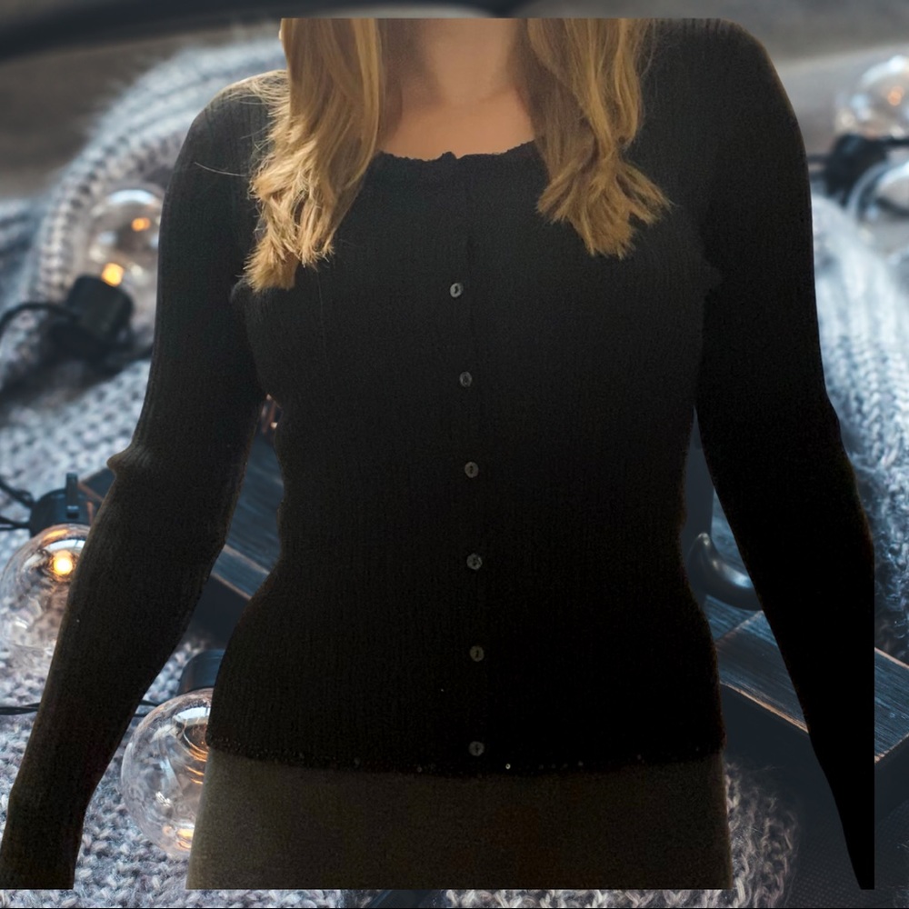 Oscar De La Renta Black Cardigan Button Up